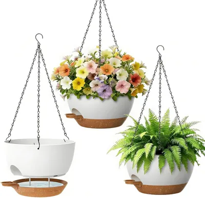 Produktbild von Hänge-Blumentopf 25 cm, 3er-Set, weiß, selbstdünkend, für Innen und Außen