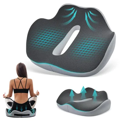 Produktbild von Stuhlkissen, ergonomisches orthopädisches Bürostuhlkissen mit Griff, rutschfest, atmungsaktiv, Hämorrhoidenkissen, Keilkissen fürs Auto, Steißbeinkissen, Sitzring, Steißbeinentlastung (grau)