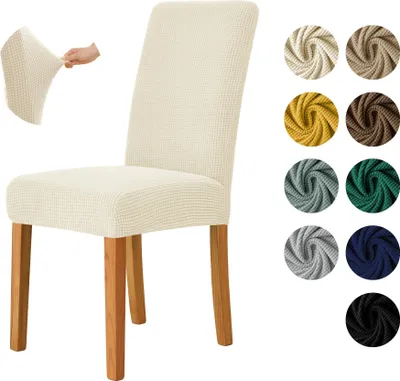 Produktbild von MEBLE ODNOWA, Stuhlhusse, Stuhlbezug, Standardgröße, Jacquard, Creme, Karostruktur, elastisch, Stuhlbezüge, Stuhlhussen, maschinenwaschbar