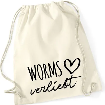 Produktbild von Huuraa Turnbeutel Worms verliebt 12 Liter Natural Baumwolle Rucksack Geschenkidee