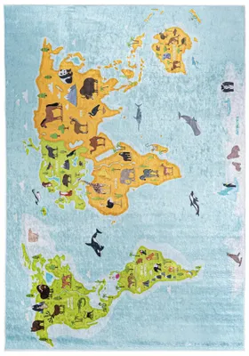 Productafbeelding van Mazovia Kinderkleed, blauw, 80x150 cm, korte pool, gemakkelijk schoon te maken, speelkleed voor de kinderkamer