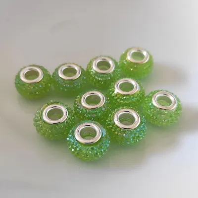 Produktbild von Großloch Spacer Charm Perlen Rondelle Bubble genoppt, 14 mm, 10 Stück, Grün