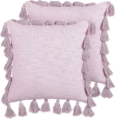 Obrázek produktu pro BELIANI Sada 2 dekorativních polštářů růžové bavlněné 45 x 45 cm se střapci moderní design dekorativní doplňky