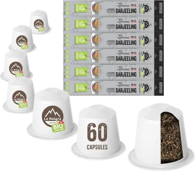Productafbeelding van Darjeeling thee - 60 theezakjes | La Natura Lifestyle van Tpresso, biologisch, 120g | op basis van biologische ingrediënten | compatibel met Nespresso®*³ systemen