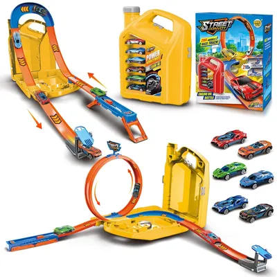 Produktbild von Autorennbahn-Set – 6 Spielzeugautos mit Aufbewahrungsbox