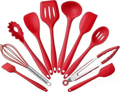 Immagine prodotto di Set di 10 utensili da cucina in silicone, resistenti al calore e antiaderenti, con manico