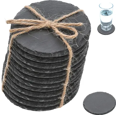 Produktbild von Glasuntersetzer 12er Set Schiefer Ø10cm rund mit Filzschonern Untersetzer Glas Flasche Tischdekoration
