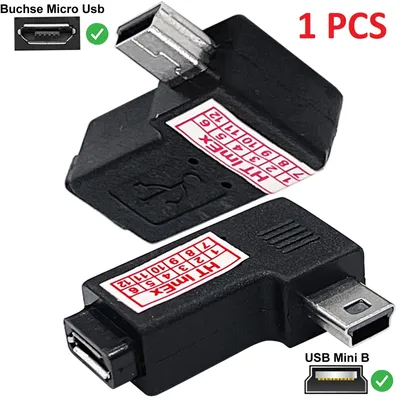 Produktbild von Micro USB Eingang auf mini USB Stecker 90° gewinkelt Winkelstecker Adapter