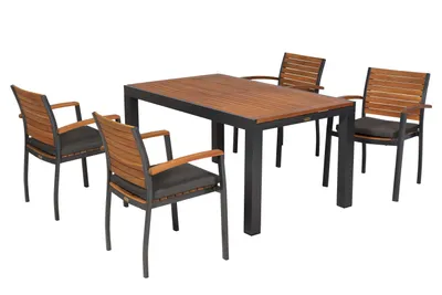 Produktbild von Merxx Gartenmöbel Set Santorin 9tlg., 4 Stapelsessel inkl. Kissen, Ausziehtisch 150 (200) x 90 cm-Aluminium/Akazie