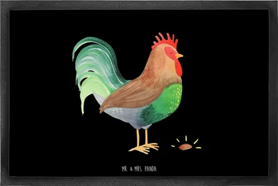 Produktbild von Mr. & Mrs. Panda bodenmatte Hahn Korn 60 x 90 cm - Schwarz - Geschenk, Schmutzmatte, teppichmatte, Bauernhof, Natur, Henne, Eier, Schuhabstreifer, fußmatte, Fußabtreter