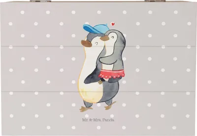 Produktbild von Mr. & Mrs. Panda Box Pinguin Kleine Schwester 22 x 15 cm - Grau Pastell - Geschenk, Geschwisterliebe, Sis, schatztruhe, Muttertag, Sister, Erinnerungskiste, Tochter