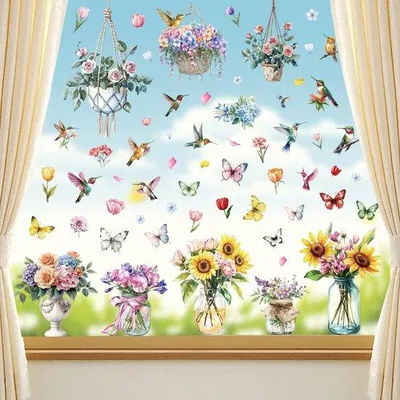 Image de Autocollants décoratifs printaniers : fleurs pour fenêtres