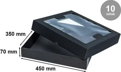 Obrázek produktu pro Krabice z vlnité lepenky černé 450x350x70mm víka s okénkem 10ks