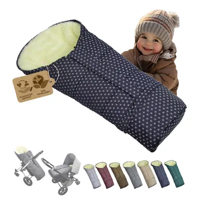 Produktbild von BAMBINIWELT Winterfusssack in Mumienform für Kinderwagen, Jogger, Buggy oder Schlitten, aus Wolle, Größe anpassbar, MUMIE STERNE MARINE