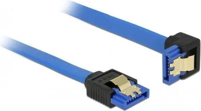 Image de Câble SATA 6 Gb/s droit/coudé 30 cm bleu avec clips dorés