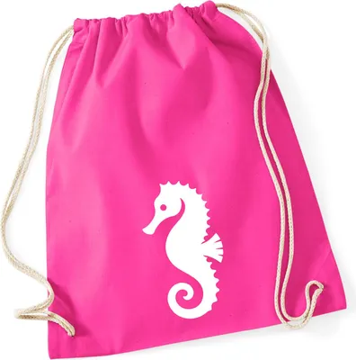 Produktbild von Huuraa Turnbeutel Seepferdchen Silhouette 12 Liter Fuchsia Baumwolle Rucksack Geschenkidee