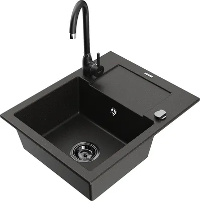 Produktbild von Mexen Enzo 1 Becken-Granitspüle mit Abtropffläche und Mischbatterie Telma, Schwarz/Gold - 6506-75-670200-70-B