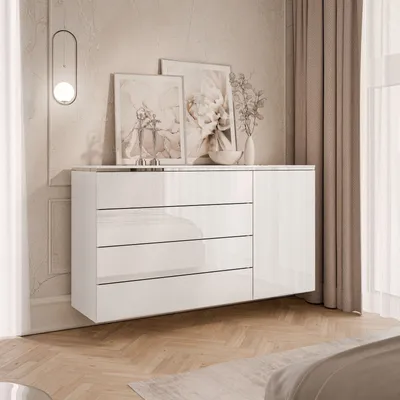 Produktbild von Kommode AURORA SILVER Silber mit 4 Schubladen, 76x140x40 cm, grifflos