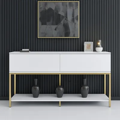 Image de Basilia - Buffet, 150x30x80h cm Blanc, 2 Étagères