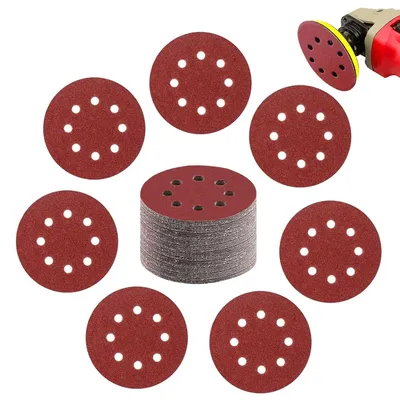Imagen del producto de Discos de lija de 125 mm, 100 unidades, grano P120, con 8 agujeros, para lijadoras