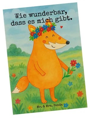 Produktbild von Mr. & Mrs. Panda Ansichtskarte Fuchs Blumen Design - Weiß - Geschenk, Kunstkarten, Fotokarte, Blume, Blumenliebe, Postkarten, Liebe, Grußkarte, Postkarte, Ansichtskarten