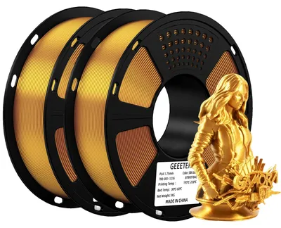 Zdjęcie produktu dla Filament PLA - Materiał do druku 3D - 2 kg - 1,75 mm - Kolor: złoty (imitacja jedwabiu) - Gładka, błyszcząca powierzchnia - Do drukarek FDM