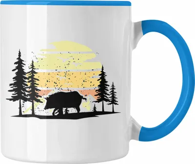 Produktbild von Trendation - Wildschwein Tasse Geschenk für Waldarbeiter Grafik (Blau)