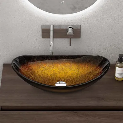 Produktbild von doporro Glas-Aufsatzwaschbecken Minerva08 Golden, B 53,5 x T 35,5 x H 16 cm, fugenlos, robust, einfache Montage, DIN-Anschlüsse