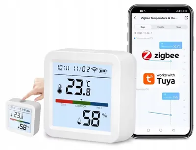 Produktbild von Tuya TH05Z Zigbee Temperatur- und Feuchtigkeitssensor mit Uhr
