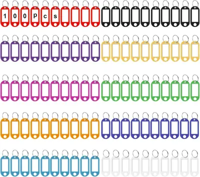 Produktbild von Schlüsselanhänger mit beschreibbaren Etiketten, 150 Stück, 10 Farben, Kunststoff, für Organisation