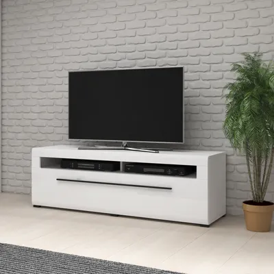 Produktbild von Masseno TV-Schrank TULLIA 160 cm Fernsehschrank mit 2 Schubladen TV-Lowboard für Wohnzimmer Modern 160x50x52 cm Weiß / Weiß