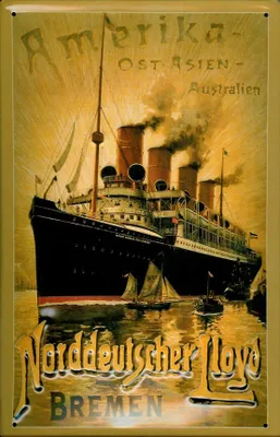 Produktbild von Blechschild Norddeutscher Lloyd Bremen Amerika Ost Asien Australien Dampfer Schiff Schild Nostalgies