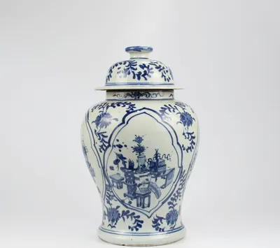 Image de Fine Asianliving Vase chinois avec couvercle Bleu Blanc Porcelaine Peinte à la main Céramique D26xH40cm Vase décoratif Vase de fleurs Céramique orientale Vase Décoration Vase moderne Décoration de table Vase