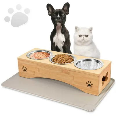 Immagine prodotto di Ciotole per cibo per cani e gatti con struttura in bambù - 350 ml per ciotola