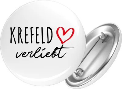 Produktbild von Huuraa Button Krefeld verliebt 59mm rund mit Sicherheitsnadel Ansteckbutton Geschenkidee