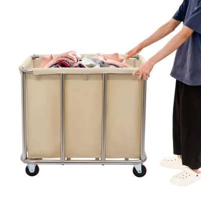 Produktbild von Wäschewagen 90*65*80cm Hotel-Wäscherei Edelstahl-Wäschekörbe Beige-Gelb