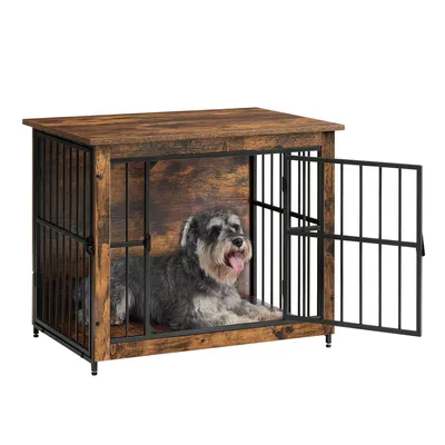 Obrázek produktu pro FEANDREA Bouda pro psy Indoor, stabilní klec pro psy, box pro psy se 2 dveřmi, 82 x 55 x 64 cm, hnědá