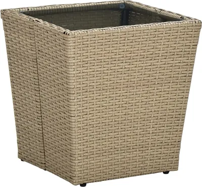 Immagine prodotto di The Living Store Tavolino Beige 41,5x41,5x44 cm Poly rattan e vetro temperato