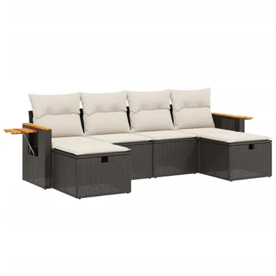 Produktbild von vidaXL 6-tlg. Garten-Sofagarnitur mit Kissen Schwarz Poly Rattan
