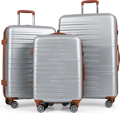 Produktbild von GOPLUS 3-tlg. Hartschalenkofferset, 20+24+28 Zoll Hartschalenkoffer erweiterbar, Reisekoffer mit TSA-Zahlenschloss, Staubschutzhülle, M-L-XL (Silber)
