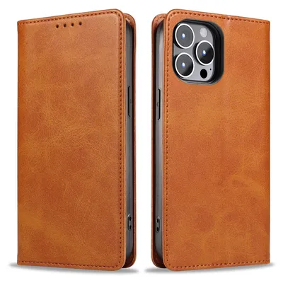 Produktbild von Handyhülle für Apple iPhone 14 Pro Kunstleder Flip Cover Hülle Klapphülle Case Kartenfach Farbe: Hellbraun