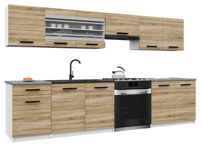 Immagine prodotto di Belini - Angolo cottura moderno ITALIA 4 - Mobili da cucina 260 cm in rovere Sonoma - Cucina componibile con pensili, mobili base e piani di lavoro