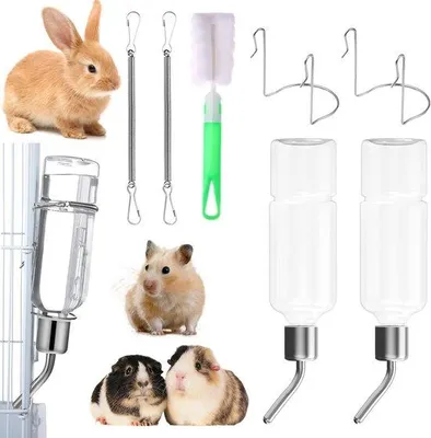 Produktbild von Trinkflasche 350 ml – Trinkflasche für Haustiere – Wasserflasche für Kaninchen – Automatische Wasserflasche – für Nagetiere – Edelstahl/Kunststoff – Wasserflasche für Tiere
