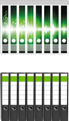 Produktbild von Wallario 8 Stück schmale Ordner inkl. Klebeetiketten mit Motive Grüne Noten der Musik -  Set mit Rückenschildern / Ordnerrücken Stickern