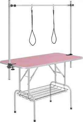 Produktbild von Yaheetech Trimmtisch Tierpflegetisch Schertisch mit Korb höhenverstellbar rutschfester Gummioberfläche Hellrosa