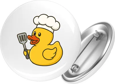 Produktbild von Huuraa Button Quietscheente Küche Comic Gummiente 25mm rund mit Sicherheitsnadel Ansteckbutton Geschenkidee
