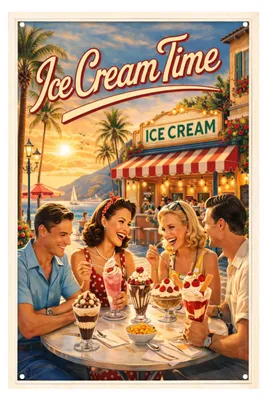 Produktbild von Blechschild 20x30cm Ice Cream Time Retro Eisdiele Sommer Deko Metallschild Wanddeko für Café Gelateria und Küche AstraDesign