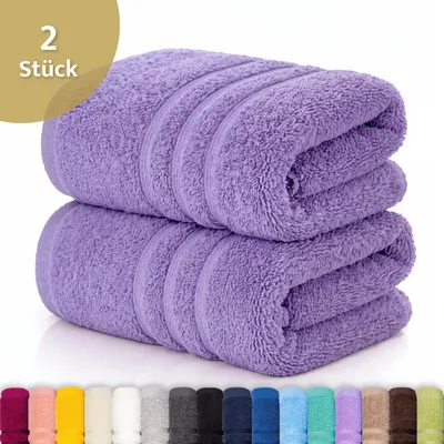 Produktbild von Lavea® 2er Set Duschtuch 70x140 cm, 100% Baumwolle – Weiches Frottee Duschtuch, Badetücher Set für Badezimmer, Frottierserie Elena - Lavendel
