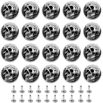 20 Totenkopf-Nieten 18 mm, 3D, Metall, für DIY Lederprojekte