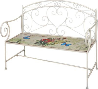 Zahradní lavička Garden Pleasure Floral 950468 antický bílý kov 110,0 cm